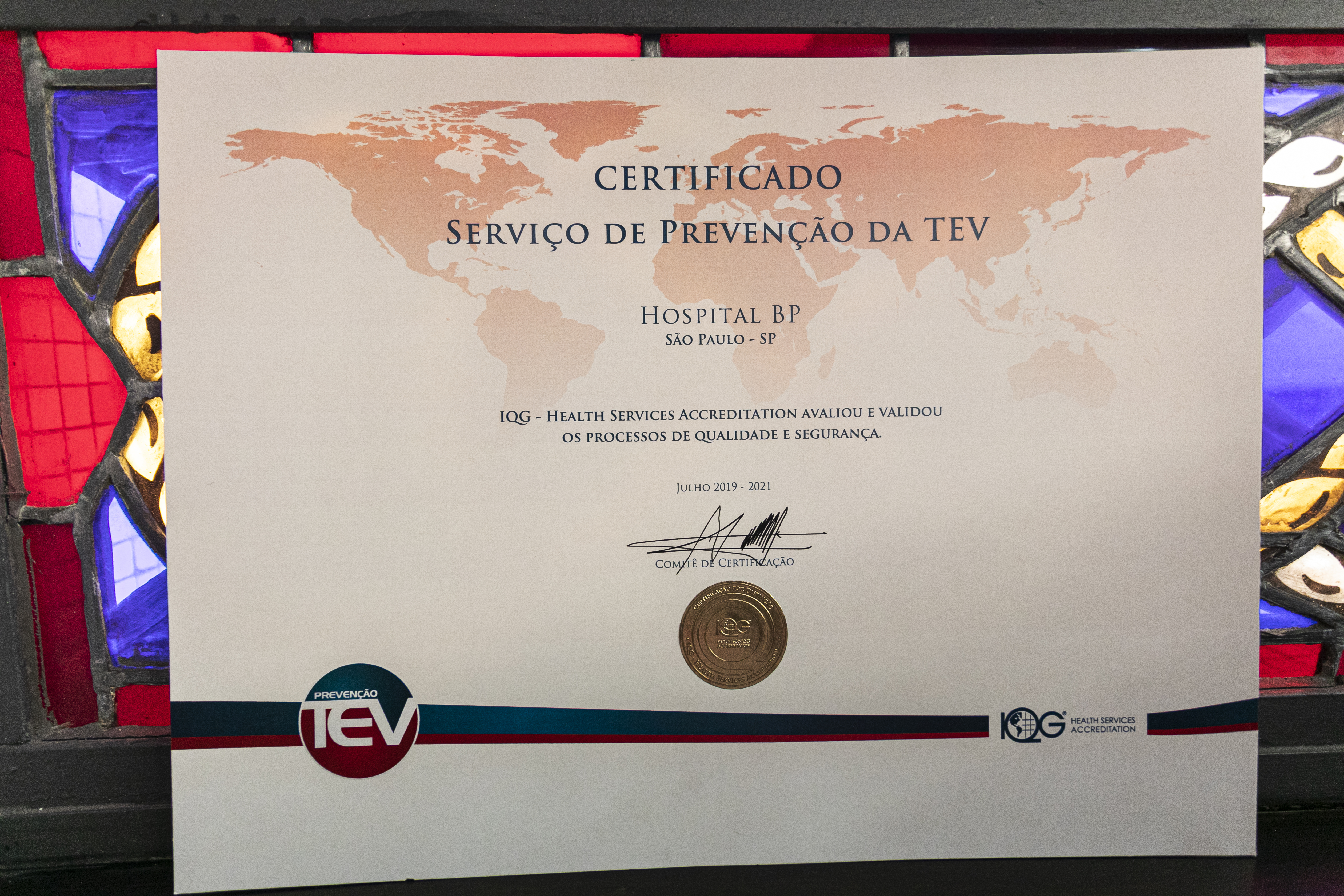 Certificado recebido pelo Hospital BP.